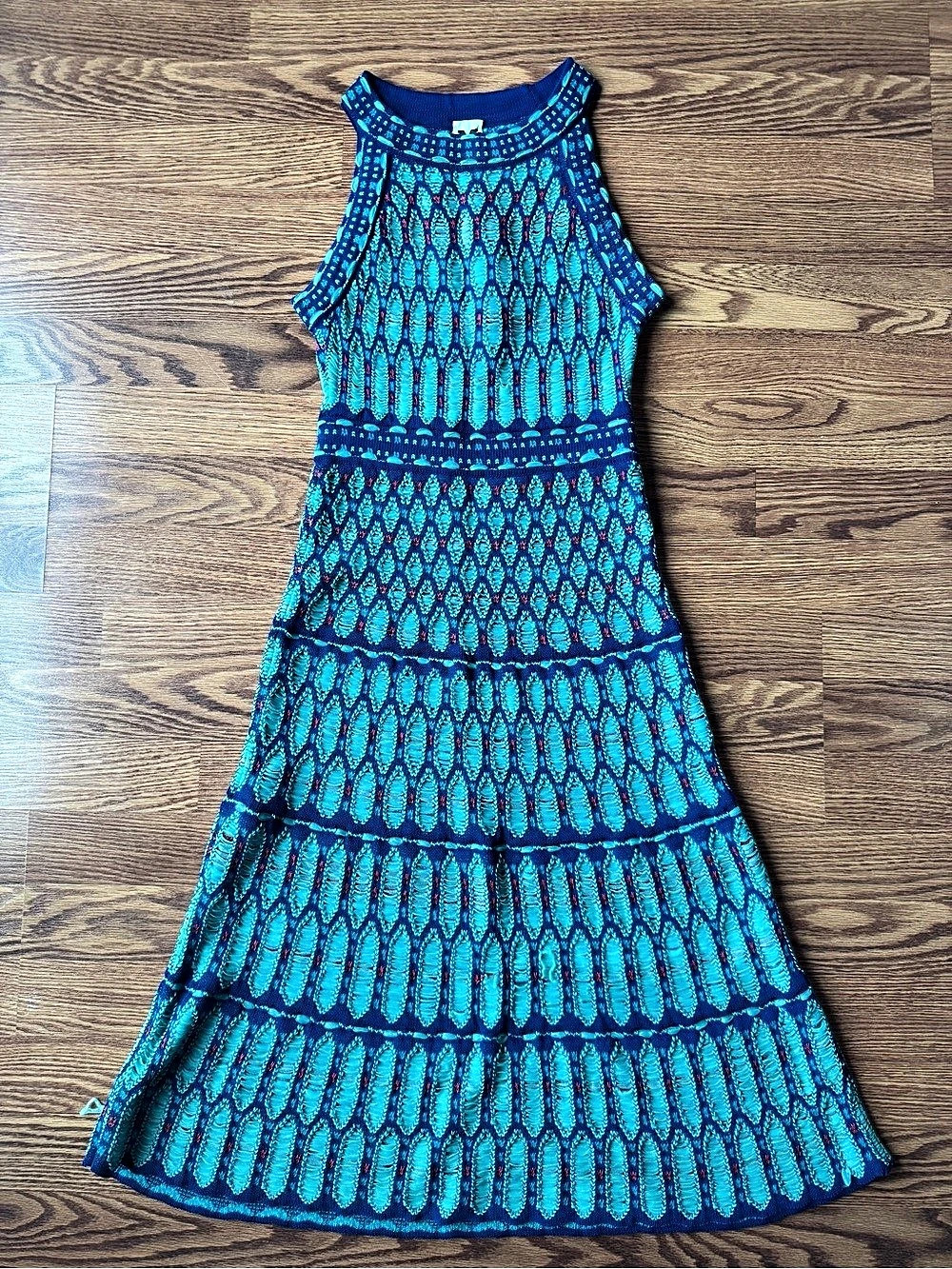 Missoni Geometric Knit Midi Dress in Blue & Green Size Medium